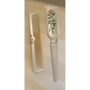 Vintage PROLON Peachy White Pearlescent Hairbrush & Comb Nylon Bristles Preowned